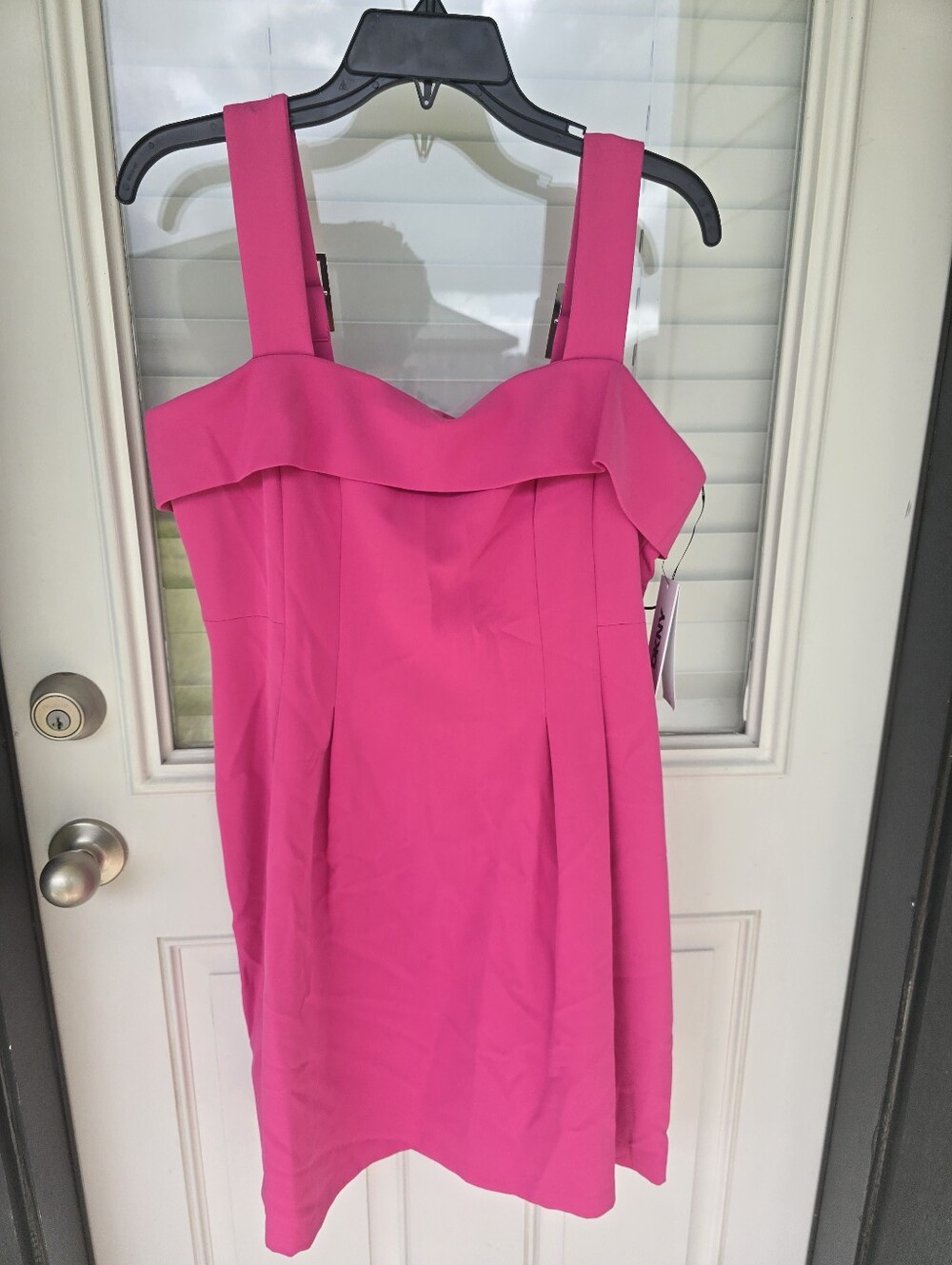 NWT DKNY Hot Pink Off Shoulder Sheath Dress Size 14 Cocktail Party Midi - Picture 3 of 10